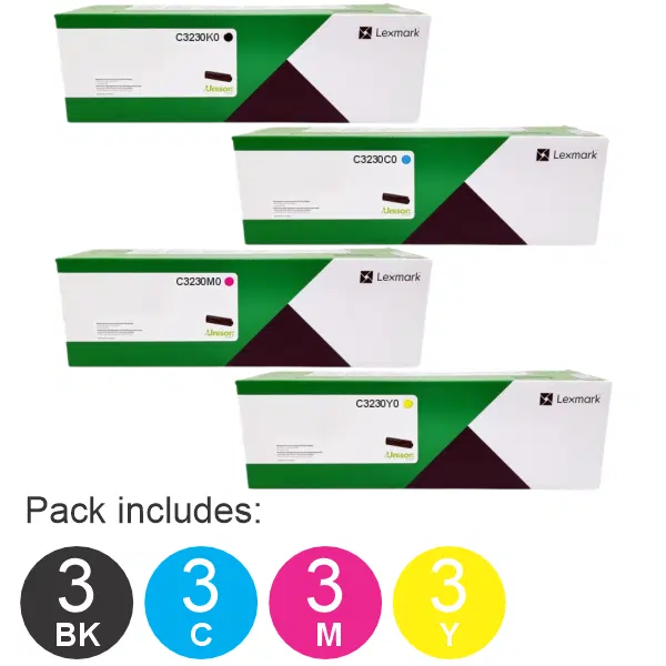 8 Pack Lexmark C3230K0,C3230C0,C3230M0,C3230Y0 (2BK,2C,2M,2Y) Toner Cartridges