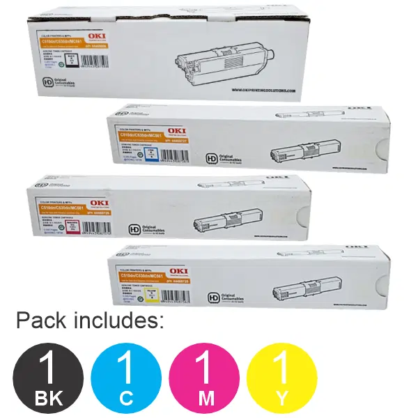 4 Pack OKI C510DN (1BK,1C,1M,1Y) Toner Cartridges