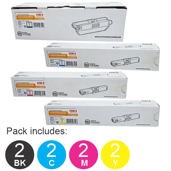 8 Pack OKI C510DN (2BK,2C,2M,2Y) Toner Cartridges