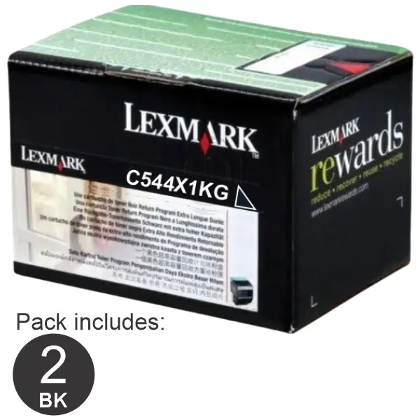 2 x Lexmark C544X1KG Black Toner Cartridge C544X1KG