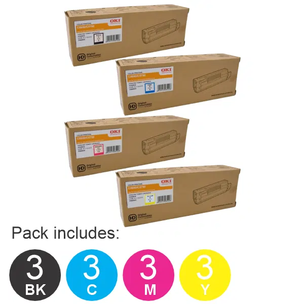 12 Pack OKI C5650 (3BK,3C,3M,3Y) Toner Cartridges