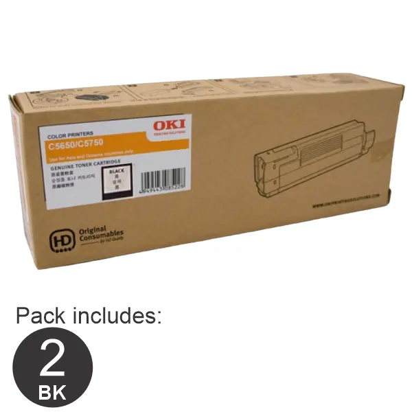 2 x OKI C5650 Black Toner Cartridge 43865712