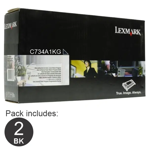 2 x Lexmark C734A1KG Black Toner Cartridge C734A1KG