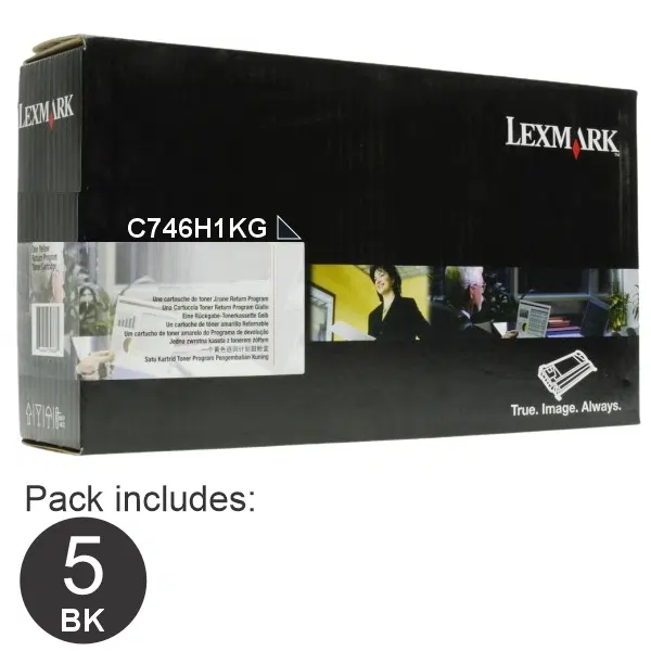 5 x Lexmark C746H1KG High Yield Black Toner Cartridge C746H1KG