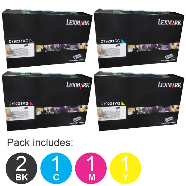 5 Pack Lexmark C792X1KG,C792X1CG,C792X1MG,C792X1YG (2BK,1C,1M,1Y) Toner Cartridges