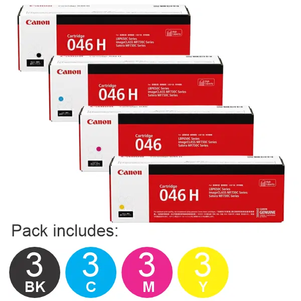 12 Pack Brother CART046 (3BK,3C,3M,3Y) High Yield Toner Cartridge