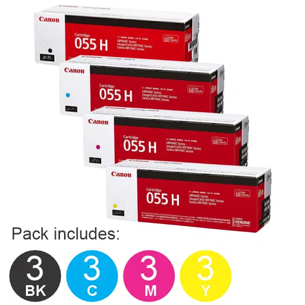 12 Pack Brother CART055 (3BK,3C,3M,3Y) High Yield Toner Cartridge