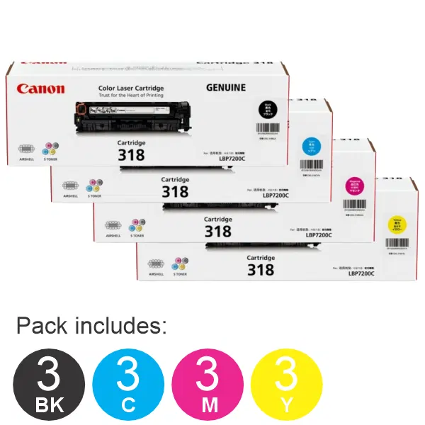 12 Pack Brother CART318 (3BK,3C,3M,3Y) Toner Cartridge