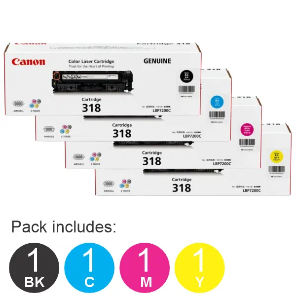 4 Pack Brother CART318 (1BK,1C,1M,1Y) Toner Cartridge