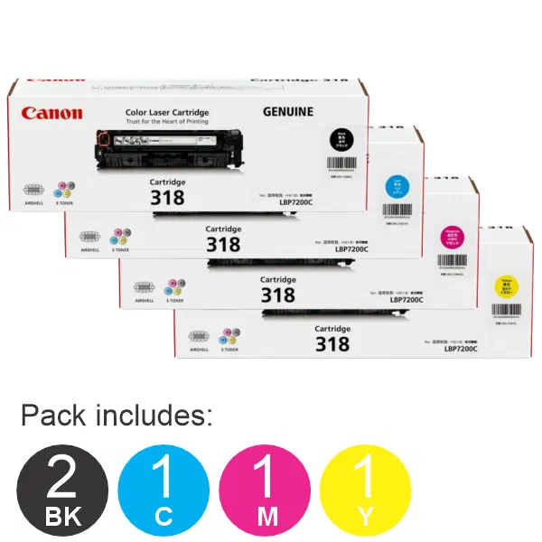 5 Pack Brother CART318 (2BK,1C,1M,1Y) Toner Cartridge