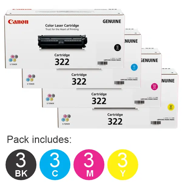 12 Pack Brother CART322 (3BK,3C,3M,3Y) Toner Cartridge