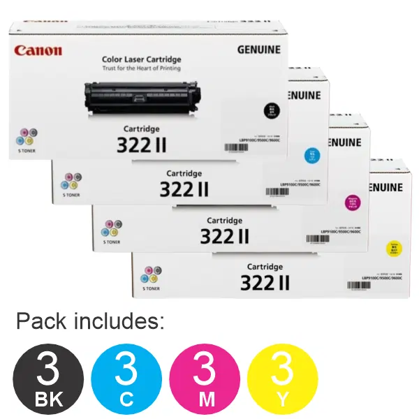 12 Pack Brother CART322 (3BK,3C,3M,3Y) High Yield Toner Cartridge