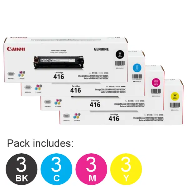 12 Pack Brother CART416 (3BK,3C,3M,3Y) Toner Cartridge