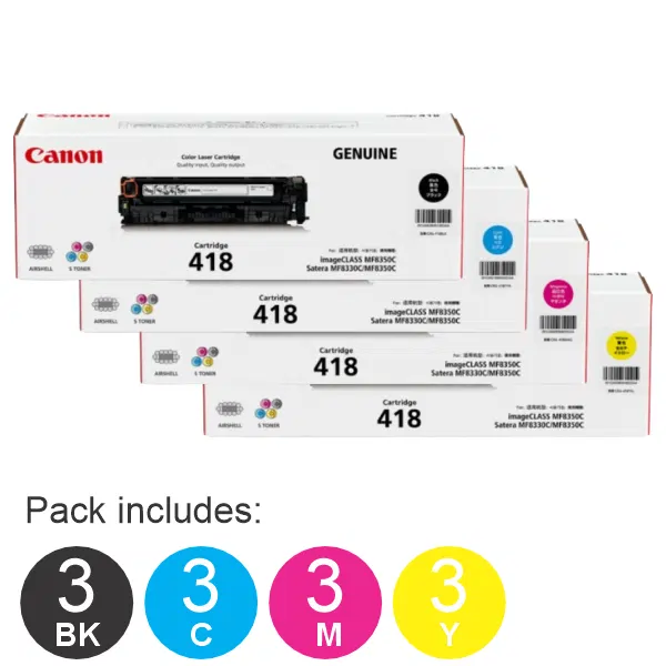 12 Pack Brother CART418 (3BK,3C,3M,3Y) Toner Cartridge