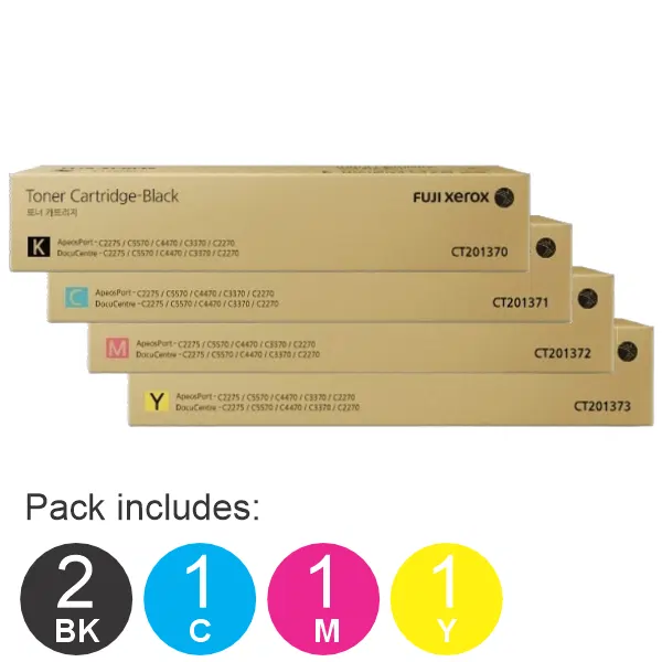 5 Pack Fuji Xerox CT201370,CT201371,CT201372,CT201373 (2BK,1C,1M,1Y) Toner Cartridges