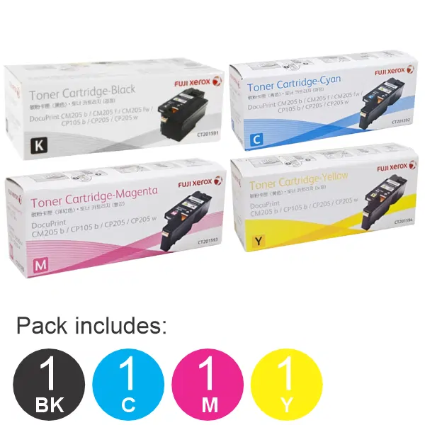 4 Pack Fuji Xerox CT201591,CT201592,CT201593,CT201594 (1BK,1C,1M,1Y) Toner Cartridges