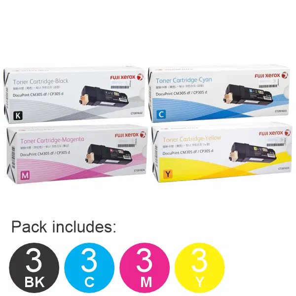 12 Pack Fuji Xerox CT201632,CT201633,CT201634,CT201635 (3BK,3C,3M,3Y) Toner Cartridges