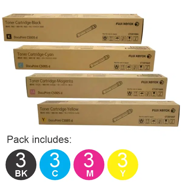 12 Pack Fuji Xerox CT201664,CT201665,CT201666,CT201667 (3BK,3C,3M,3Y) Toner Cartridges