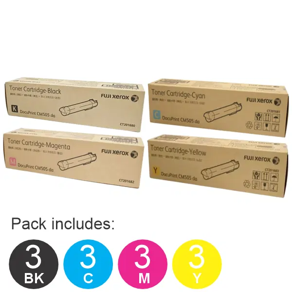 12 Pack Fuji Xerox CT201680,CT201681,CT201682,CT201683 (3BK,3C,3M,3Y) Toner Cartridges