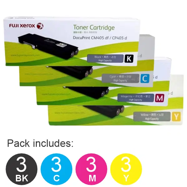 12 Pack Fuji Xerox CT202033,CT202034,CT202035,CT202036 (3BK,3C,3M,3Y) Toner Cartridges