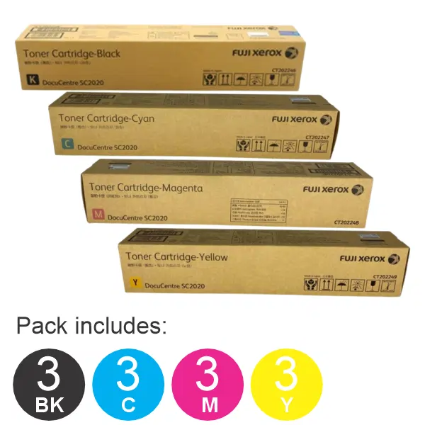 12 Pack Fuji Xerox CT202246,CT202247,CT202248,CT202249 (3BK,3C,3M,3Y) Toner Cartridges