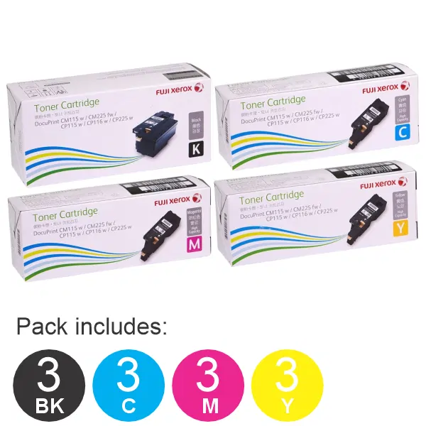 12 Pack Fuji Xerox CT202264,CT202265,CT202266,CT202267 (3BK,3C,3M,3Y) Toner Cartridges