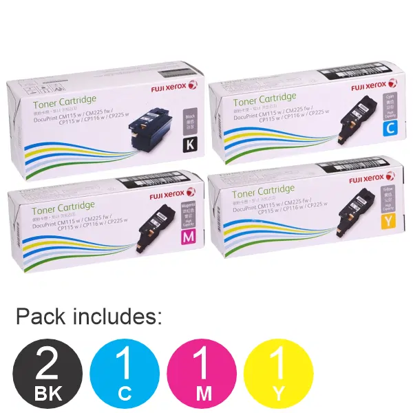 5 Pack Fuji Xerox CT202264,CT202265,CT202266,CT202267 (2BK,1C,1M,1Y) Toner Cartridges