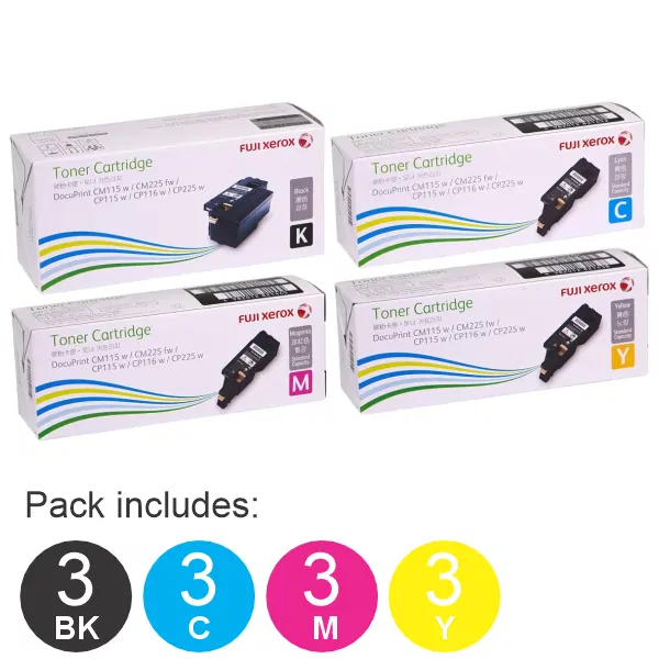 12 Pack Fuji Xerox CT202264,CT202268,CT202269,CT202270 (3BK,3C,3M,3Y) Toner Cartridges