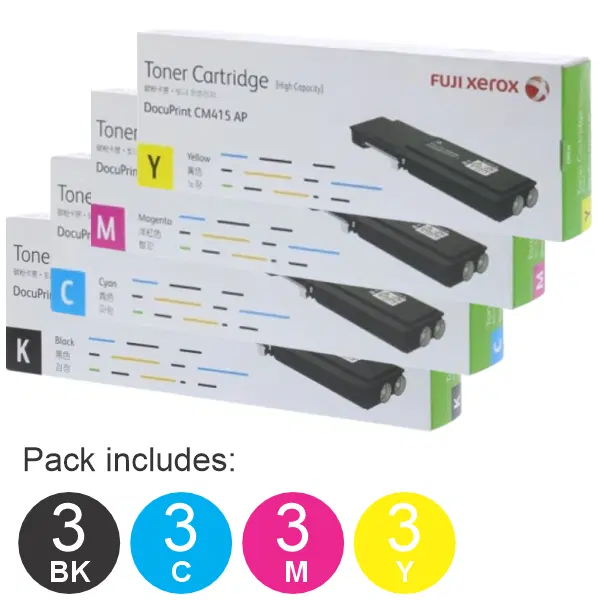 12 Pack Fuji Xerox CT202352,CT202353,CT202354,CT202355 (3BK,3C,3M,3Y) Toner Cartridges