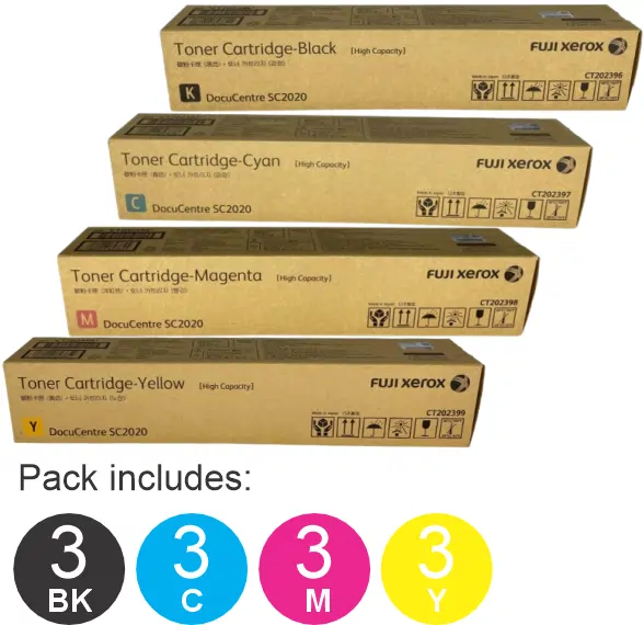 12 Pack Fuji Xerox CT202396,CT202397,CT202398,CT202399 (2BK,2C,2M,2Y) Toner Cartridges