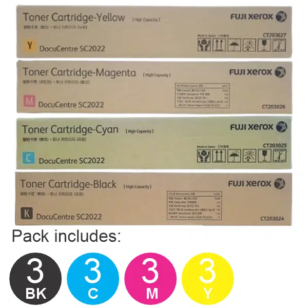 12 Pack Fuji Xerox CT203024,CT203025,CT203026,CT203027 (1BK,1C,1M,1Y) Toner Cartridges