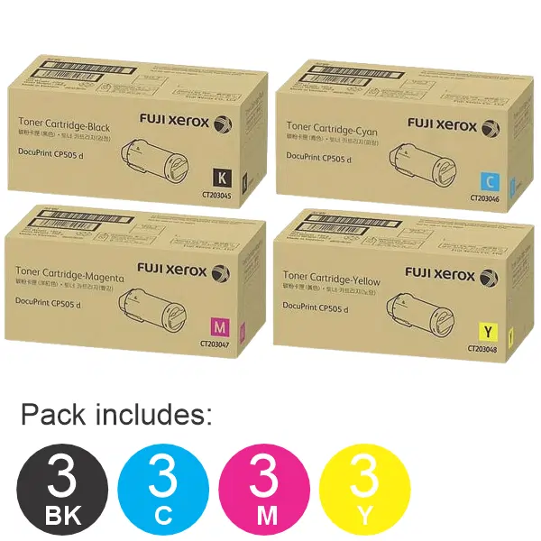 12 Pack Fuji Xerox CT203045,CT203046,CT203047,CT203048 (1BK,1C,1M,1Y) Toner Cartridges