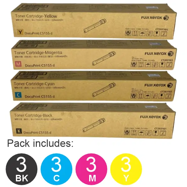 12 Pack Fuji Xerox CT203161,CT203162,CT203163,CT203164 (3BK,3C,3M,3Y) Toner Cartridges