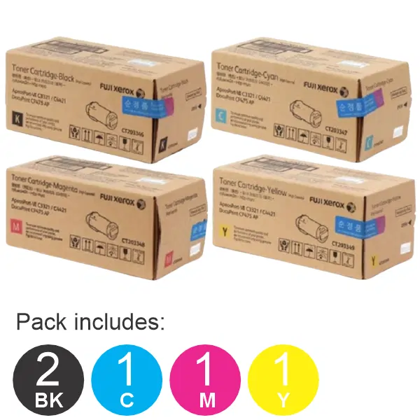 5 Pack Fuji Xerox CT203346,CT203347,CT203348,CT203349 (1BK,1C,1M,1Y) Toner Cartridges