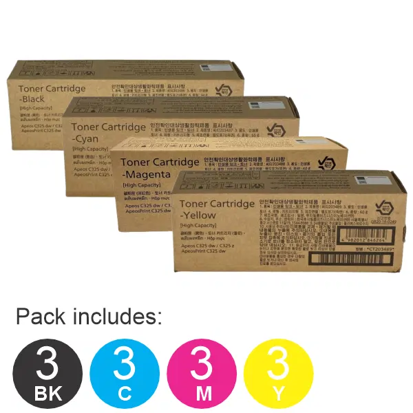 12 Pack Fuji Xerox CT203486,CT203487,CT203488,CT203489 (1BK,1C,1M,1Y) Toner Cartridges