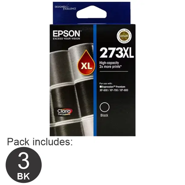 3 x Epson 273XL High Yield Black Ink Cartridge C13T274192