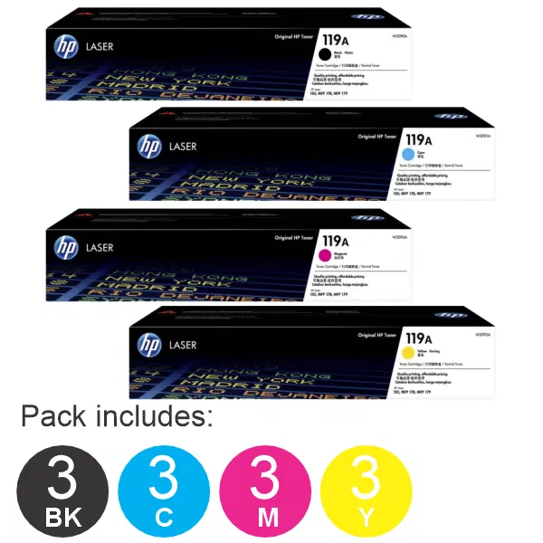 12 Pack HP #119A (1BK,1C,1M,1Y) Toner Cartridge