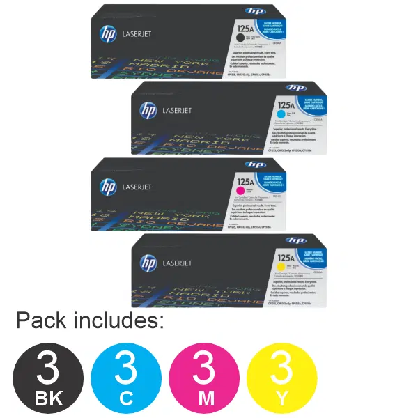 12 Pack HP #125A (1BK,1C,1M,1Y) Toner Cartridge