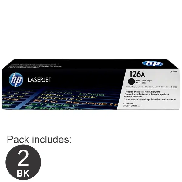 2 x HP #126A Black Toner Cartridge CE310A