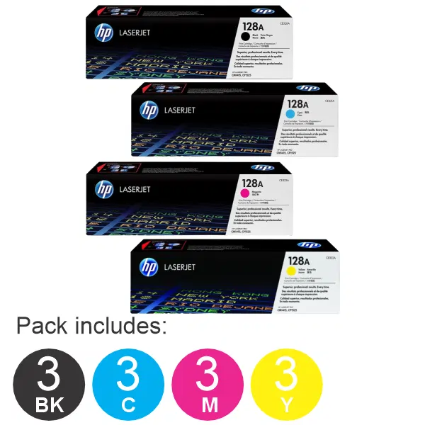 12 Pack HP #128A (1BK,1C,1M,1Y) Toner Cartridge