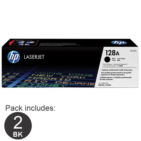 2 x HP #128A Black Toner Cartridge CE320A