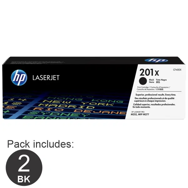 2 x HP #201X Black Toner Cartridge CF400X