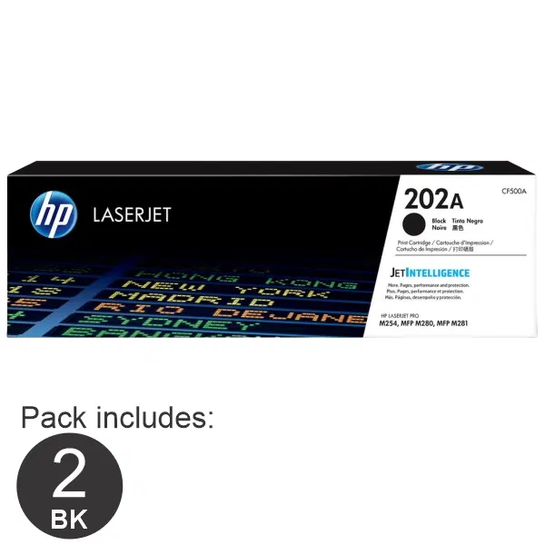 2 x HP #202A Black Toner Cartridge CF500A