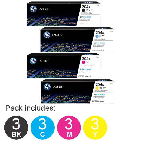 12 Pack HP #204A (1BK,1C,1M,1Y) Toner Cartridge