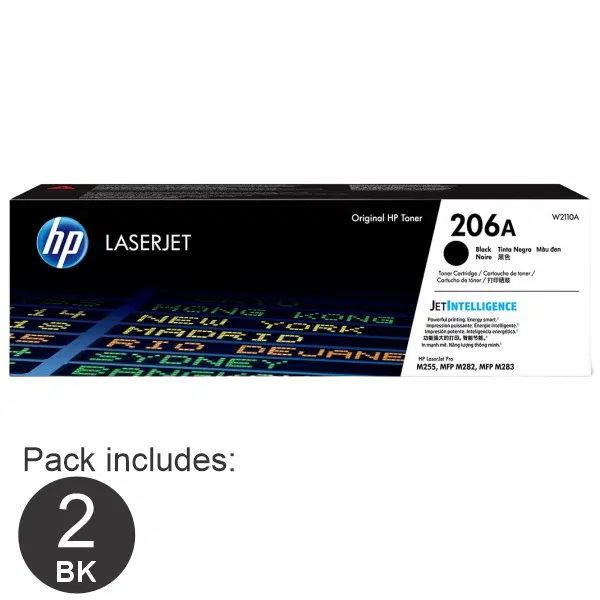 2 x HP #206A Black Toner Cartridge W2110A