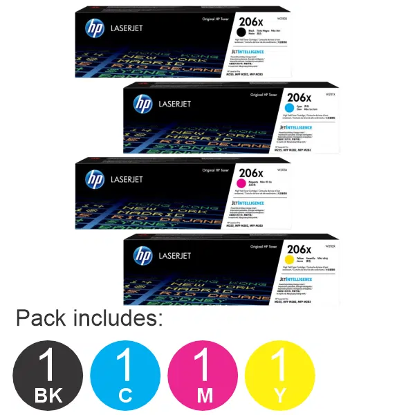 4 Pack HP #206X (1BK,1C,1M,1Y) Toner Cartridge