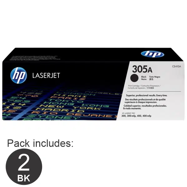 2 x HP #305A Black Toner Cartridge CE410A