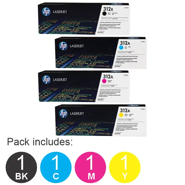 4 Pack HP #312X (1BK) & #312A (1C,1M,1C) Toner Cartridge