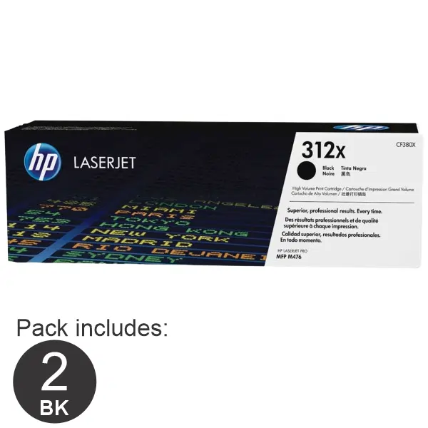 2 x HP #312X Black Toner Cartridge CF380X