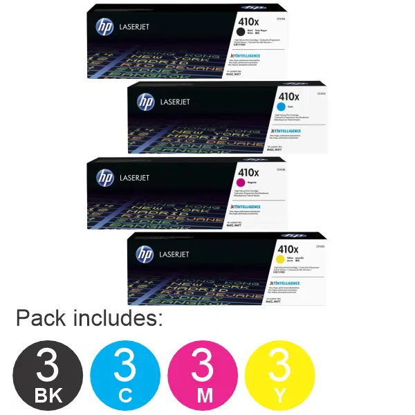 12 Pack HP #410X (1BK,1C,1M,1Y) Toner Cartridge